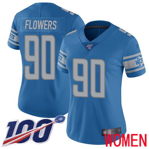 Detroit Lions Limited Blue Women Trey Flowers Home Jersey NFL Football #90 100th Season Vapor Untouchable->women nfl jersey->Women Jersey